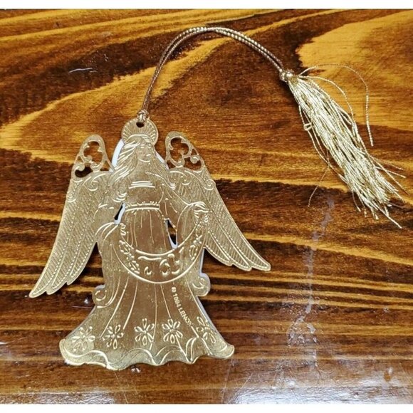 Vtg Lenox Angel of Joy Ornament Gold Tone Porcelain Double Sided 1994 Christmas - Picture 1 of 4